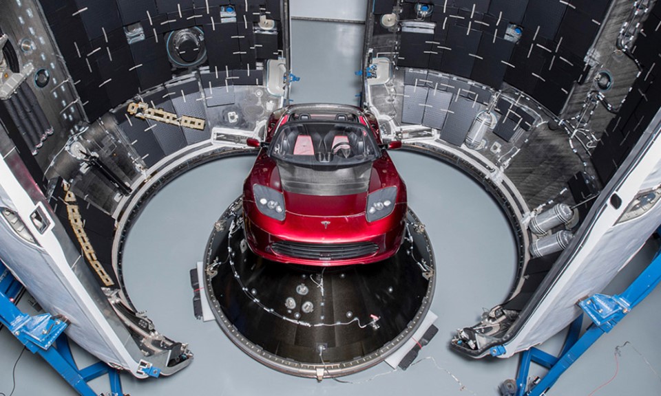 Tesla Roadster de ruimte in naar Mars