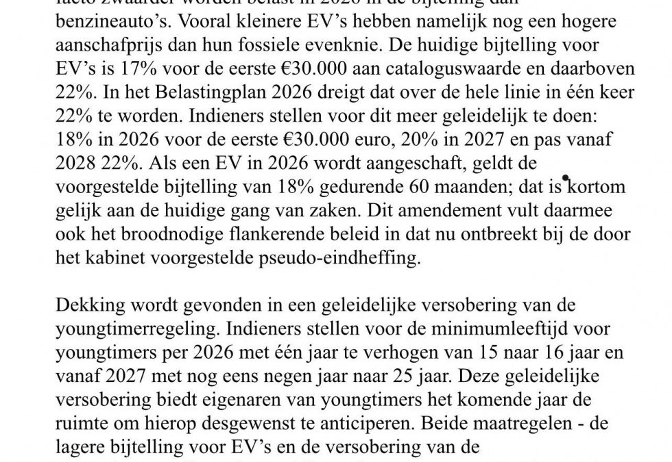 Verrassing! In 2026 toch lage bijtelling elektrische auto, youngtimer de klos!
